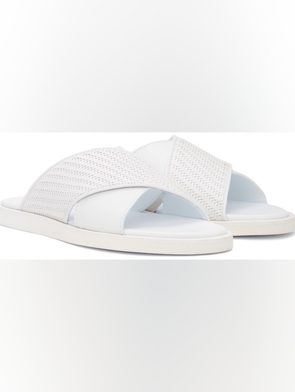 Ermenegildo Zegna White Woven Crossover Men's Slide Sandals